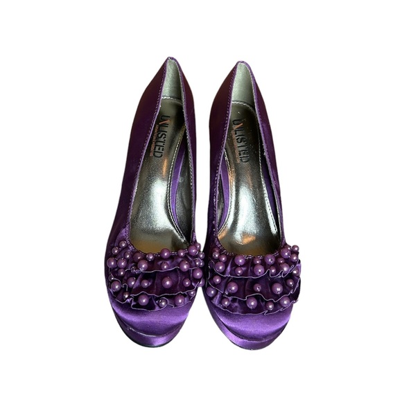 Unlisted by Kenneth Cole Purple Satin Beaded Bow Heels Size 8.5 - Picture 2 of 5